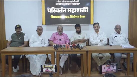 Members of Parivartan Mahashakti Aghadi during a press conference in Pune on Monday. (HT PHOTO)