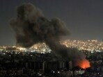 Flames and smoke rise form an Israeli airstrike on Dahiyeh, in the southern suburb of Beirut, Lebanon, Monday. 