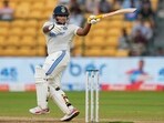 Sarfaraz Khan plays a shot on the third day of the first test cricket match between India and New Zealand. Sarfaraz Khan plays a shot on the third day of the first test cricket match between India and New Zealand.