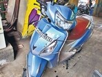 Thane, India - October 21, 2024: The accidents bike is kept at traffic office at Nitine company thane , 21-year-old Darshan Hegde was killed when he was hit by a speeding car near Nitin Company Signal while riding a bike and the driver fled the scene. ,in Thane,in Mumbai, India, on, Monday, October 21, 2024. ( Praful ÊGangurde /HT Photo ) Thane, India - October 21, 2024: The accidents bike is kept at traffic office at Nitine company thane , 21-year-old Darshan Hegde was killed when he was hit by a speeding car near Nitin Company Signal while riding a bike and the driver fled the scene. ,in Thane,in Mumbai, India, on, Monday, October 21, 2024. ( Praful ÊGangurde /HT Photo )
