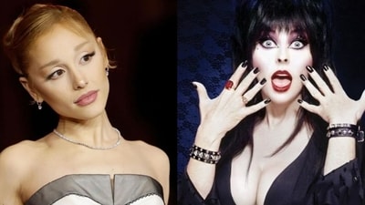Ariana Grande addressed Elvira's claims of refusing a photo, explaining her anxiety during the encounter seven years ago. (@arianagrande/Instagram, @therealelvira/Instagram) Ariana Grande addressed Elvira's claims of refusing a photo, explaining her anxiety during the encounter seven years ago. (@arianagrande/Instagram, @therealelvira/Instagram)