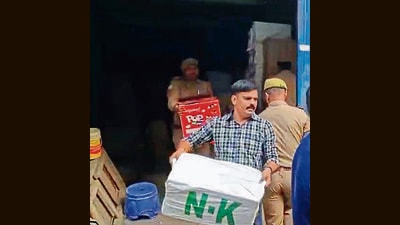 Around 100 cartons of firecrackers of various brands, stored in hazardous conditions, have been recovered, a senior police officer said. (HT Photo)