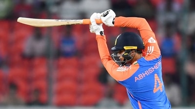 India's Abhishek Sharma plays a shot (AFP)