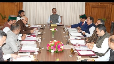 Chief minister Sukhvinder Singh Sukhu during a cabinet meeting at Himachal Pradesh secretariat in Shimla on Tuesday. (HT Photo)