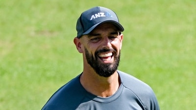 Daryl Mitchell attends a practice session ahead of their second Test cricket match against India at the Maharashtra Cricket Association Stadium in Pune. (AFP) Daryl Mitchell attends a practice session ahead of their second Test cricket match against India at the Maharashtra Cricket Association Stadium in Pune. (AFP)