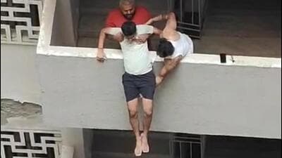 On Monday morning, the man had locked his family members inside their home and left home. Later, he reached Supertech Capetown and tried to jump off the 12th floor balcony. (HT Photo) On Monday morning, the man had locked his family members inside their home and left home. Later, he reached Supertech Capetown and tried to jump off the 12th floor balcony. (HT Photo)