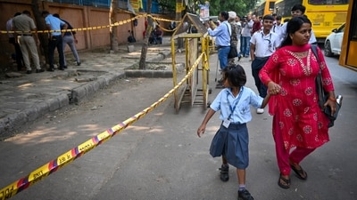 A view of the spot where an explosion took place near CRPF School, Prashant Vihar in New Delhi on October 20. (HT)