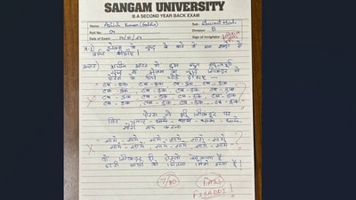 BA student’s hilarious exam answers went viral, filled with sound effects and Bollywood lyrics. (X/@gharkekalesh) BA student’s hilarious exam answers went viral, filled with sound effects and Bollywood lyrics. (X/@gharkekalesh)