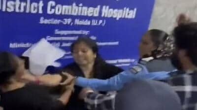 The video clip purportedly showed the two women engaged in a physical tussle with a woman security guard attempting to separate them in vain. (Video grab) The video clip purportedly showed the two women engaged in a physical tussle with a woman security guard attempting to separate them in vain. (Video grab)