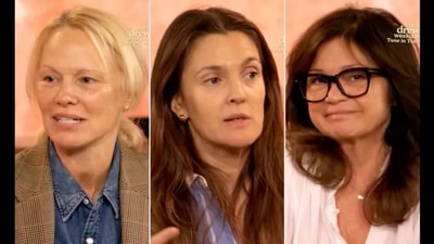 Pamela Anderson, Drew Barrymore and Valerie Bertinelli go makeup-free on TV (thedrewbarrymoreshow/Instagram) Pamela Anderson, Drew Barrymore and Valerie Bertinelli go makeup-free on TV (thedrewbarrymoreshow/Instagram)