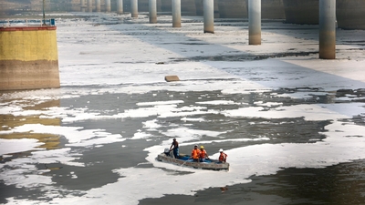 Delhi lieutenant governor VK Saxena shared pictures of toxic froth in Yamuna on his X handle. (X/Delhi LG)