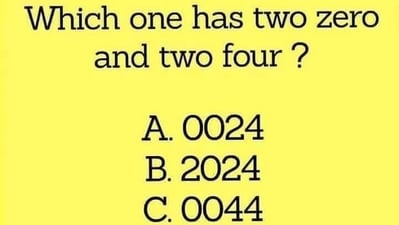 Here is what the riddle says: "Which one has two zero and two four?" giving three options to choose from. "A: 0024, B:2024, C:0044" (X/@Brainy_Bits_Hub) Here is what the riddle says: "Which one has two zero and two four?" giving three options to choose from. "A: 0024, B:2024, C:0044" (X/@Brainy_Bits_Hub)
