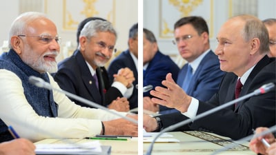 Prime Minister Narendra Modi and Russian President Vladimir Putin in Kazan for the 16th BRICS summit. Prime Minister Narendra Modi and Russian President Vladimir Putin in Kazan for the 16th BRICS summit.