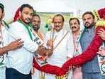 Ajit Pawar with NCP leaders.