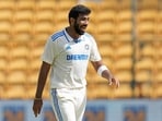 Jasprit Bumrah reacts after bowling a delivery during the day three of the first cricket test match between India and New Zealand. Jasprit Bumrah reacts after bowling a delivery during the day three of the first cricket test match between India and New Zealand.