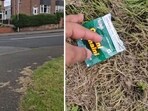 This image shows a man picking up an empty packet of Chaini Kahini from the ground in the UK. This image shows a man picking up an empty packet of Chaini Kahini from the ground in the UK.
