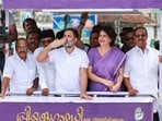Congress leader and Leader of Opposition in Lok Sabha Rahul Gandhi with party leader and candidate from Wayanad constituency Priyanka Gandhi Vadra during a roadshow in Wayanad, Kerala, Wednesday, Oct. 23, 2024.