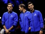 Roger Federer, Rafael Nadal, and Novak Djokovic during the Laver Cup 2022.
