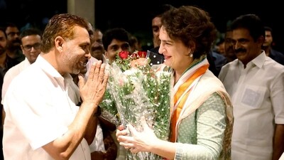 Congress General Secretary Priyanka Gandhi Vadra receives a warm welcome from party leaders and workers on her arrival at Saptha Resort, Sultan Bathery, in Wayanad on Tuesday. (AICC) Congress General Secretary Priyanka Gandhi Vadra receives a warm welcome from party leaders and workers on her arrival at Saptha Resort, Sultan Bathery, in Wayanad on Tuesday. (AICC)