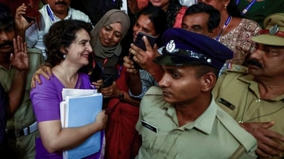 Congress General Secretary Priyanka Gandhi Vadra during her nomination papers filing for the Wayanad by-elections. (ANI) Congress General Secretary Priyanka Gandhi Vadra during her nomination papers filing for the Wayanad by-elections. (ANI)