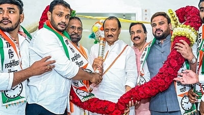 Ajit Pawar with NCP leaders. Ajit Pawar with NCP leaders.