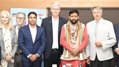 Haryana chief minister Nayab Singh Saini hosted a high-level delegation from Germany at his official residence on Friday. (HT File)