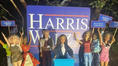 A quirky tourist attraction in D.C — the Barbie Pond — predicts a clean sweep for Harris. (Courtesy: Barbie Pond on Avenue Q ) A quirky tourist attraction in D.C — the Barbie Pond — predicts a clean sweep for Harris. (Courtesy: Barbie Pond on Avenue Q )