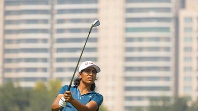 India golfer Diksha Dagar practices ahead of the Hero Women’s Indian Open golf tournament starting on Thursday at the DLF Golf and Country Club in Gurugram. (LET)