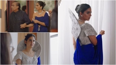 Isha Ambani in the Schiaparelli saree gown. Isha Ambani in the Schiaparelli saree gown.