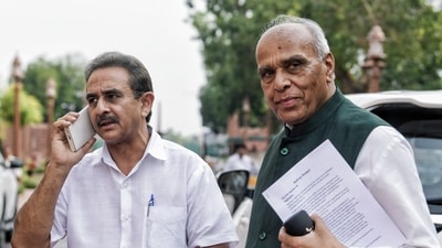Union Minister of State for External Affairs Kirti Vardhan Singh and Bharatiya Janata Party (BJP) MP Jagdambika Pal at the Parliament House in Delhi. (ANI) Union Minister of State for External Affairs Kirti Vardhan Singh and Bharatiya Janata Party (BJP) MP Jagdambika Pal at the Parliament House in Delhi. (ANI)