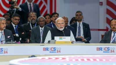PM Modi attends the Open Plenary Session of BRICS heads of delegation during the 16th BRICS summit, in Kazan on Wednesday. (ANI) PM Modi attends the Open Plenary Session of BRICS heads of delegation during the 16th BRICS summit, in Kazan on Wednesday. (ANI)
