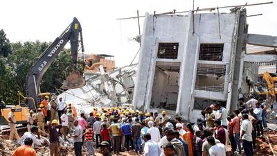 National Disaster Response Force (NDRF) and Fire personnel conduct a search and rescue operation for the workers trapped under the collapsed six-story under-construction building, at Babusapalya in Bengaluru on Wednesday. (ANI) National Disaster Response Force (NDRF) and Fire personnel conduct a search and rescue operation for the workers trapped under the collapsed six-story under-construction building, at Babusapalya in Bengaluru on Wednesday. (ANI)