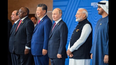Prime Minister Narendra Modi with other world leaders, pose for the BRICS family photo, at Kazan Expo Center, BRICS Summit venue, in Kazan on Wednesday. (ANI PHOTO) Prime Minister Narendra Modi with other world leaders, pose for the BRICS family photo, at Kazan Expo Center, BRICS Summit venue, in Kazan on Wednesday. (ANI PHOTO)