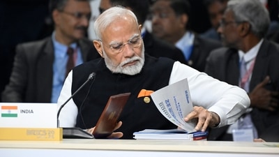 Prime Minister Narendra Modi attends BRICS Summit extended format session in Kazan, Russia. (AP) Prime Minister Narendra Modi attends BRICS Summit extended format session in Kazan, Russia. (AP)