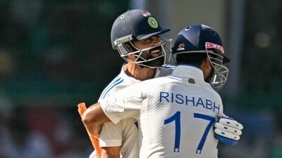 India's Virat Kohli shares a light moment with his teammate Rishabh Pant while batting. (AFP) India's Virat Kohli shares a light moment with his teammate Rishabh Pant while batting. (AFP)