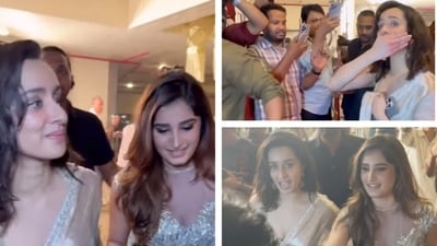 Shraddha Kapoor tried to distract paps while exiting Manish Malhotra's Diwali bash. Shraddha Kapoor tried to distract paps while exiting Manish Malhotra's Diwali bash.