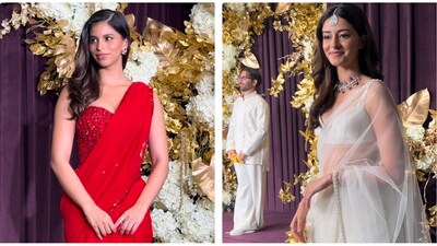 GenZ stars Suhana Khan and Ananya Panday chose simple sarees. Suhana chose her favourite colour red while Ananya looked angelic in a white net number. GenZ stars Suhana Khan and Ananya Panday chose simple sarees. Suhana chose her favourite colour red while Ananya looked angelic in a white net number.