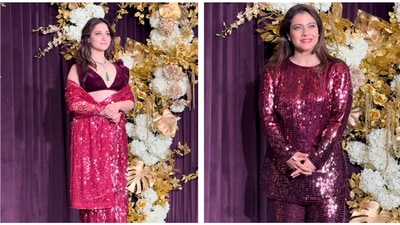 Tamannaah Bhatia sparkeld in red saree that she paired with a velvet blouse. Kajol also chose a red shimmery co-ord set. Tamannaah Bhatia sparkeld in red saree that she paired with a velvet blouse. Kajol also chose a red shimmery co-ord set.