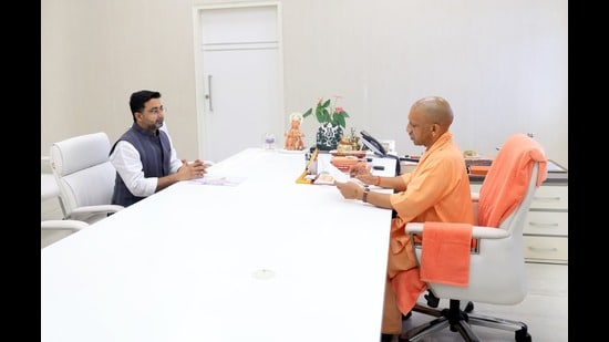 Minority Welfare, Muslim Waqf and Haj, Danish Azad Ansari meets chief minister Yogi Adityanath in the state capital on Wednesday. (Sourced)