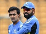 Gautam Gambhir (L) and captain Rohit Sharma look on ahead of the 2nd Test Gautam Gambhir (L) and captain Rohit Sharma look on ahead of the 2nd Test
