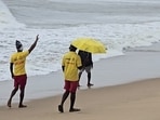 Puri, Oct 24 (ANI): Lifeguards patrol the Puri beach as Cyclone Dana is expected to make landfall over the Odisha-West Bengal coast, in Puri on Thursday. (ANI Photo) Puri, Oct 24 (ANI): Lifeguards patrol the Puri beach as Cyclone Dana is expected to make landfall over the Odisha-West Bengal coast, in Puri on Thursday. (ANI Photo)