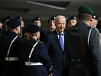 US President Joe Biden is welcomed with military honours upon arrival at Berlin-Brandenburg Airport (BER) in Schoenefeld, southeast of the German capital, late on October 17, 2024. US President Joe Biden began a farewell visit to Germany on October 17 for talks with European leaders on support for Ukraine in its war against Russia and on the Middle East conflict. US President Joe Biden is welcomed with military honours upon arrival at Berlin-Brandenburg Airport (BER) in Schoenefeld, southeast of the German capital, late on October 17, 2024. US President Joe Biden began a farewell visit to Germany on October 17 for talks with European leaders on support for Ukraine in its war against Russia and on the Middle East conflict.