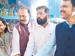 Pune, Aug 17 (ANI): Maharashtra Chief Minister Eknath Shinde with State Deputy Chief Ministers Devendra Fadnavis and Ajit Pawar and State Minister for Women and Child Development Aditi S Tatkare during the launch of Mukhyamantri Ladki Bahin Yojana at Shree Shiv Chhatrapati Kridanagari in Mhalunge-Balewadi, in Pune on Saturday. (ANI Photo) (Eknath Shinde-X)