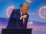 Former US President and Republican presidential candidate Donald Trump gestures as he speaks during a campaign rally at the Gas South Arena in Duluth, Georgia, on October 23, 2024. Former US President and Republican presidential candidate Donald Trump gestures as he speaks during a campaign rally at the Gas South Arena in Duluth, Georgia, on October 23, 2024.
