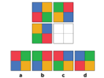 The brain teaser shows four blocks with four squares inside each of them. You have to guess the next block in the sequence.