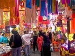 People in Mumbai shop for decorative items at a market on Thursday, ahead of the Diwali festival, adding to the festive atmosphere in the city.