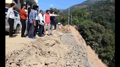 Central government team with local administration inspecting rain losses in Mandi district on Thursday. (Birbal Sharma/HT) Central government team with local administration inspecting rain losses in Mandi district on Thursday. (Birbal Sharma/HT)