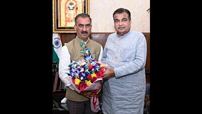 Himachal Pradesh chief minister Sukhvinder Singh Sukhu meets Union minister for road transport and highways Nitin Gadkari, in New Delhi on Thursday. (ANI) Himachal Pradesh chief minister Sukhvinder Singh Sukhu meets Union minister for road transport and highways Nitin Gadkari, in New Delhi on Thursday. (ANI)