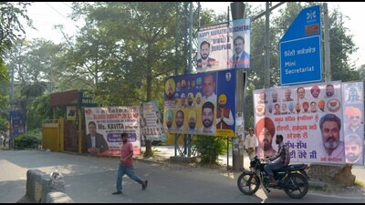 Illegal hoardings are a common sight across the city. (Manish/HT)