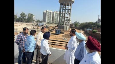 Mohali municipal corporation mayor Amarjit Singh Sidhu Jeeti inaugurated the canal water works at Sector-77 at a cost of  ₹11 crore on Thursday. (HT Photo)